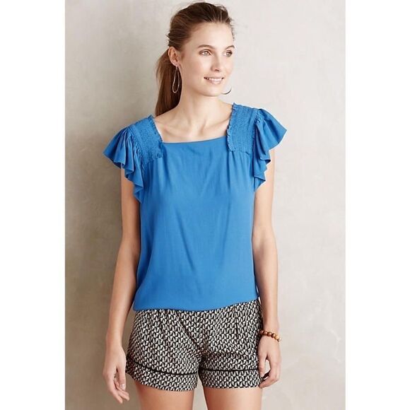 Anthropologie Maeve Epaulet Blue Ruffle Sleeve - Picture 1 of 9